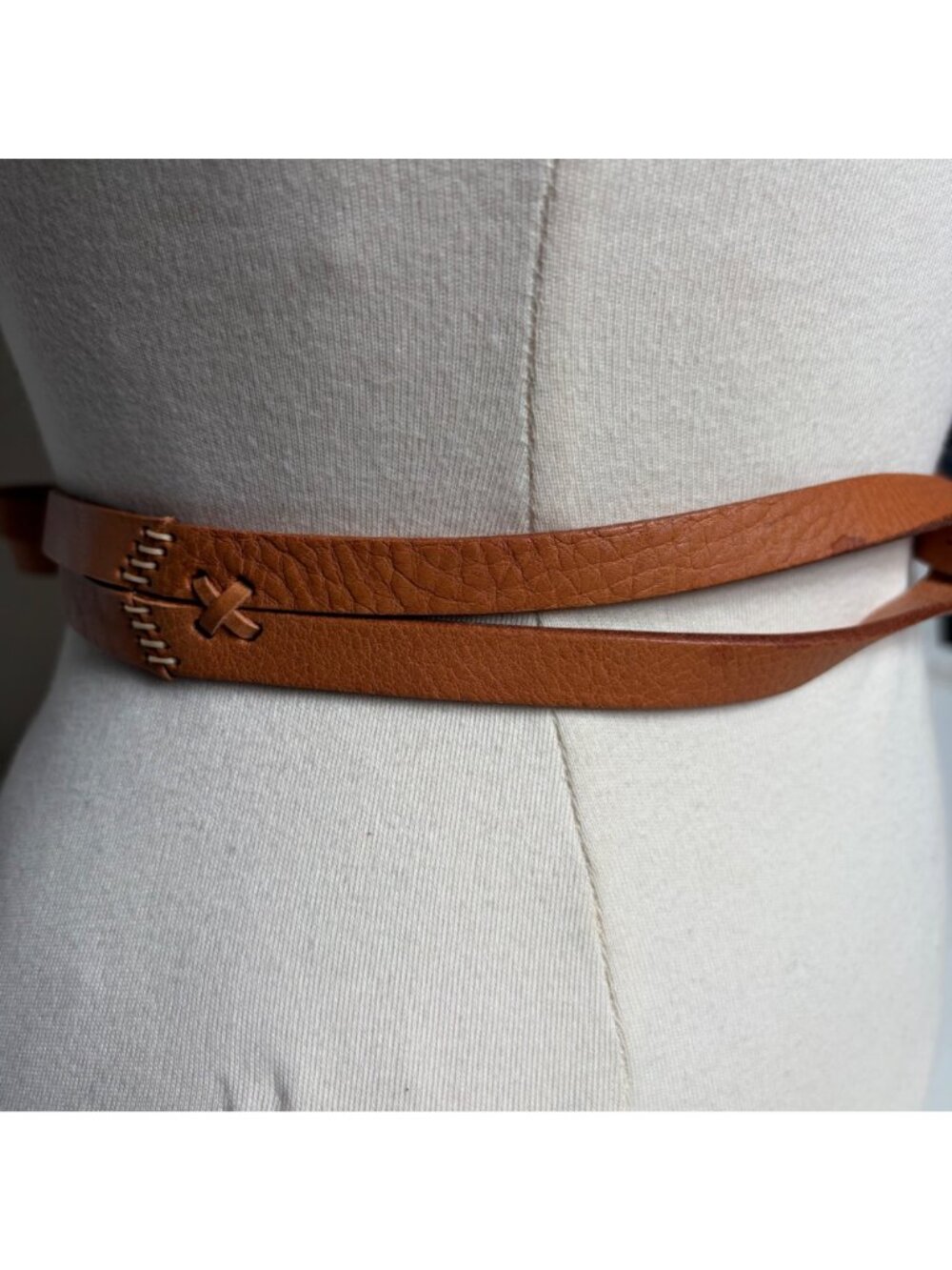 J Jill Brown Leather Skinny Double Belt Womens M Hand Stitched Details Boho - Picture 10 of 10